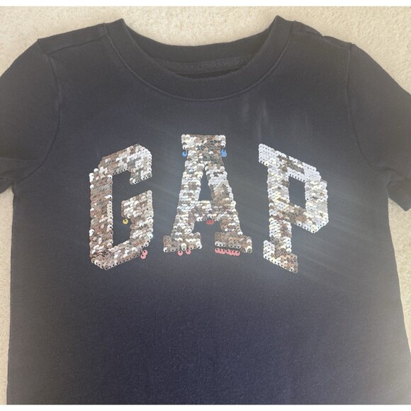 Gap Toddler Girls 4t/XS Navy Dress With Reversible Sequin Logo Short Sleeves - Picture 2 of 10